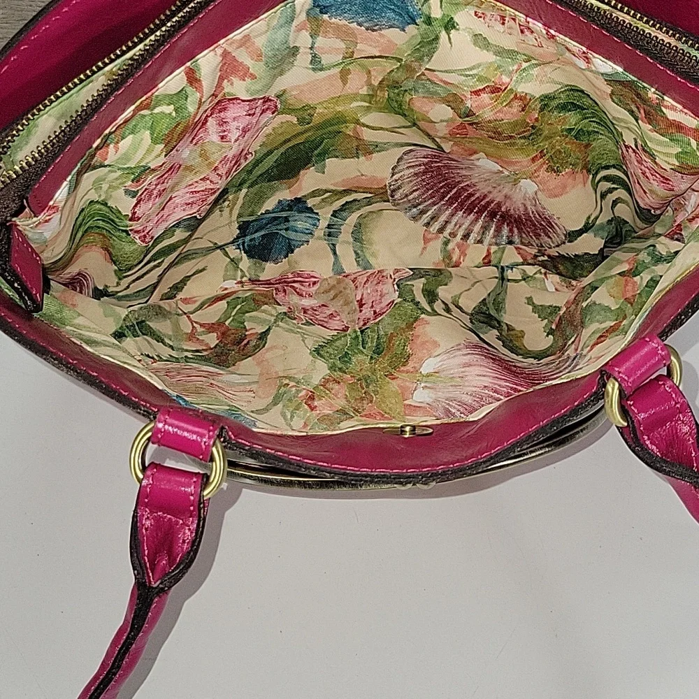 Patricia Nash Zorita Fuchsia Tote Bag with Shell Accent New